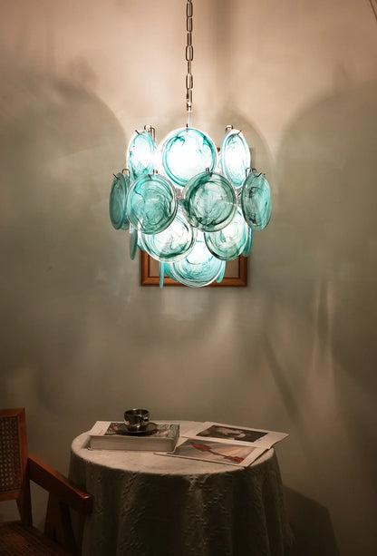 Vintage Murano Blue Glass Disks Chandelier