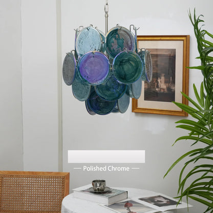 Vintage Murano Blue Glass Disks Chandelier