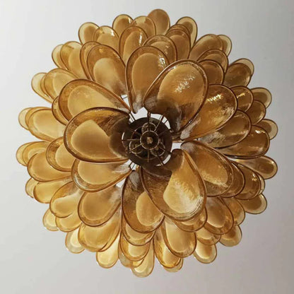Vintage Murano Caramel Glass Petals Chandelier