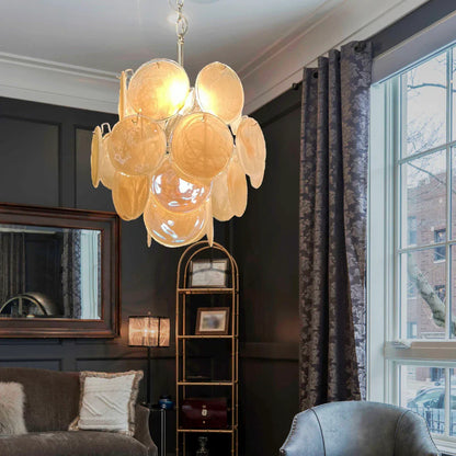 Vintage Murano Gold Glass Disks Chandelier