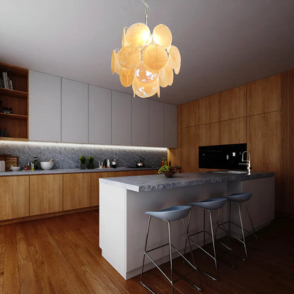 Vintage Murano Gold Glass Disks Chandelier