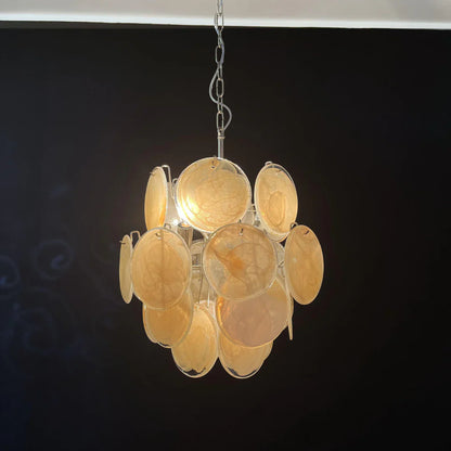 Vintage Murano Gold Glass Disks Chandelier