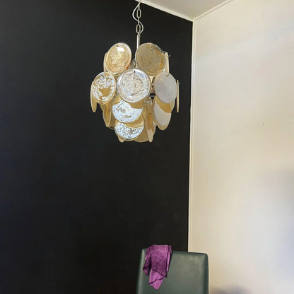 Vintage Murano Gold Glass Disks Chandelier
