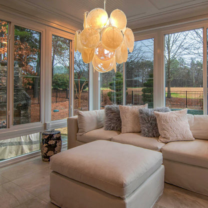 Vintage Murano Gold Glass Disks Chandelier