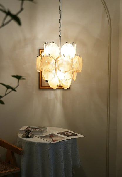 Vintage Murano Gold Glass Disks Chandelier