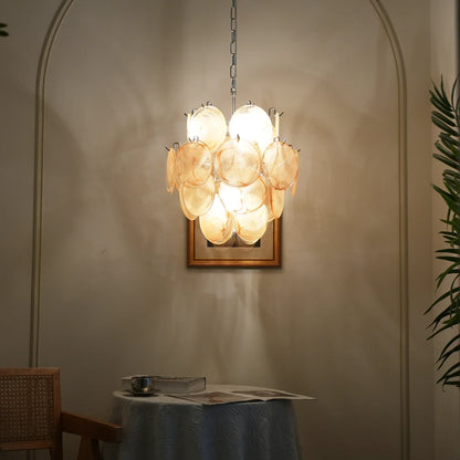 Vintage Murano Gold Glass Disks Chandelier