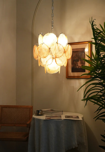 Vintage Murano Gold Glass Disks Chandelier