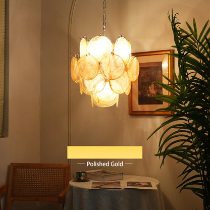 Vintage Murano Gold Glass Disks Chandelier