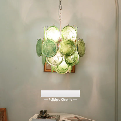 Vintage Murano Green Glass Disks Chandelier