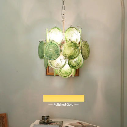 Vintage Murano Green Glass Disks Chandelier