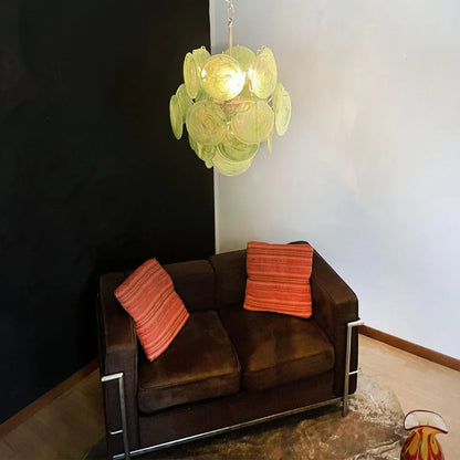 Vintage Murano Green Glass Disks Chandelier