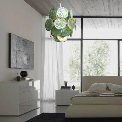 Vintage Murano Green Glass Disks Chandelier