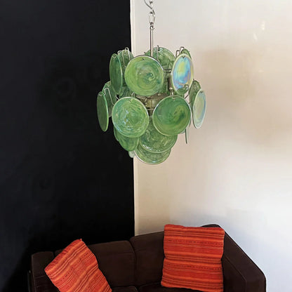 Vintage Murano Green Glass Disks Chandelier