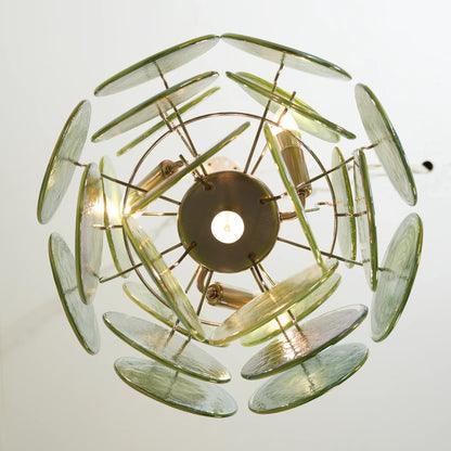 Vintage Murano Green Glass Disks Chandelier