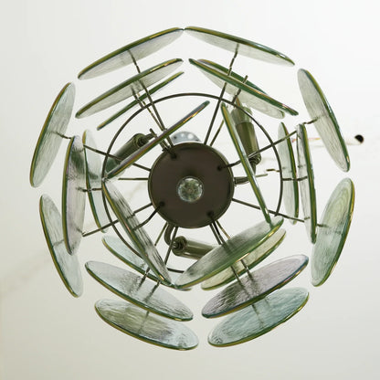 Vintage Murano Green Glass Disks Chandelier