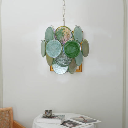 Vintage Murano Green Glass Disks Chandelier