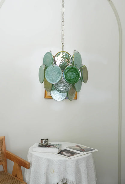 Vintage Murano Green Glass Disks Chandelier