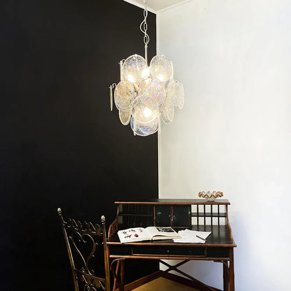 Vintage Murano Iridescent Glass Disks Chandelier