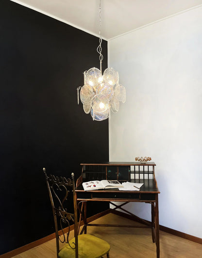 Vintage Murano Iridescent Glass Disks Chandelier