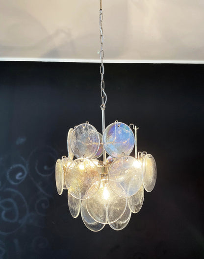 Vintage Murano Iridescent Glass Disks Chandelier