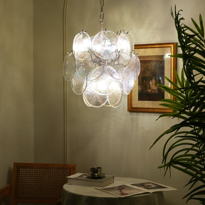 Vintage Murano Iridescent Glass Disks Chandelier