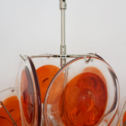 Vintage Murano Orange Brown Transparent Disc Chandelier