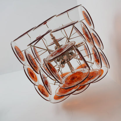 Vintage Murano Orange Brown Transparent Disc Chandelier