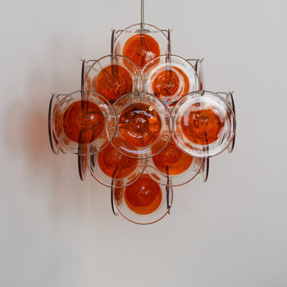 Vintage Murano Orange Brown Transparent Disc Chandelier
