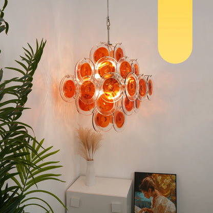 Vintage Murano Orange Brown Transparent Disc Chandelier