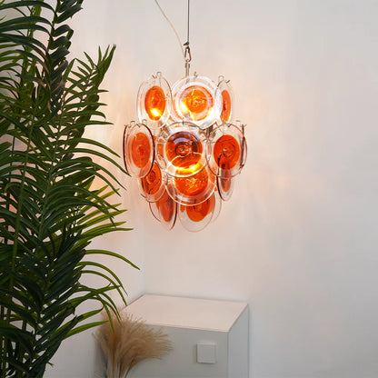 Vintage Murano Orange Transparent Disc Chandelier