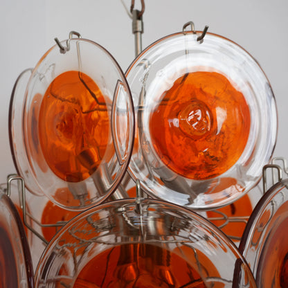 Vintage Murano Orange Transparent Disc Chandelier