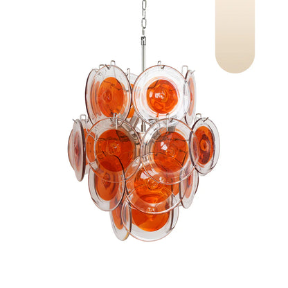 Vintage Murano Orange Transparent Disc Chandelier