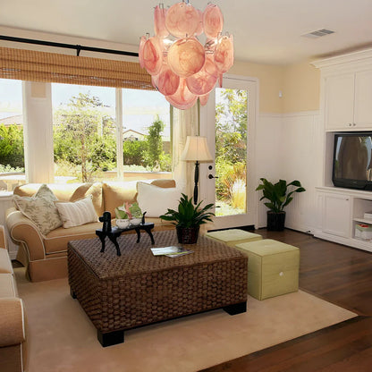 Vintage Murano Pink Glass Disks Chandelier