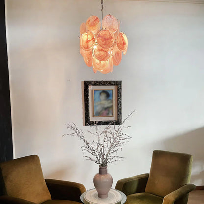 Vintage Murano Pink Glass Disks Chandelier