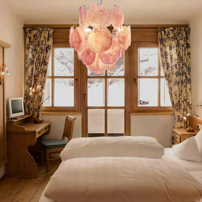 Vintage Murano Pink Glass Disks Chandelier