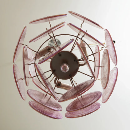 Vintage Murano Pink Glass Disks Chandelier