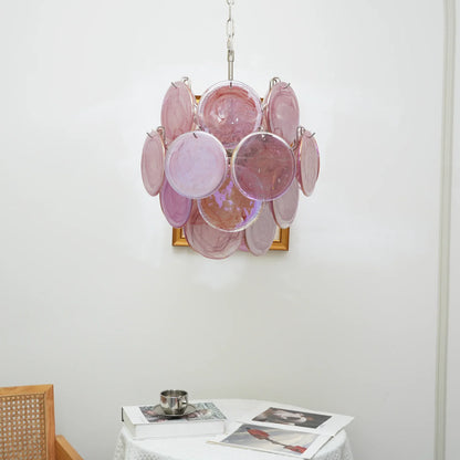 Vintage Murano Pink Glass Disks Chandelier