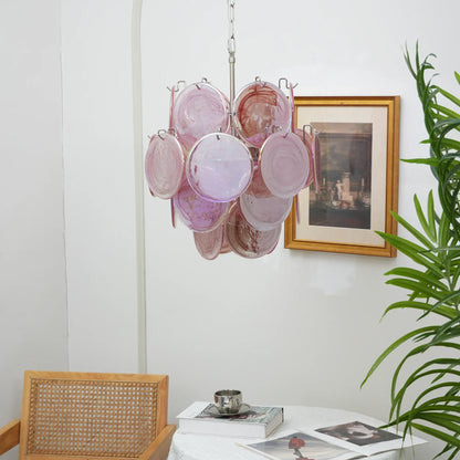 Vintage Murano Pink Glass Disks Chandelier