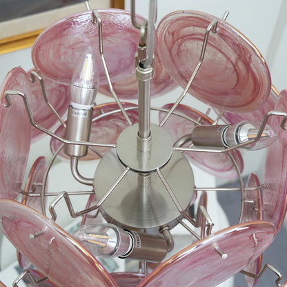 Vintage Murano Pink Glass Disks Chandelier