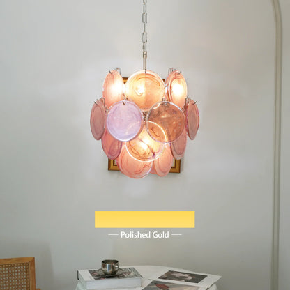 Vintage Murano Pink Glass Disks Chandelier