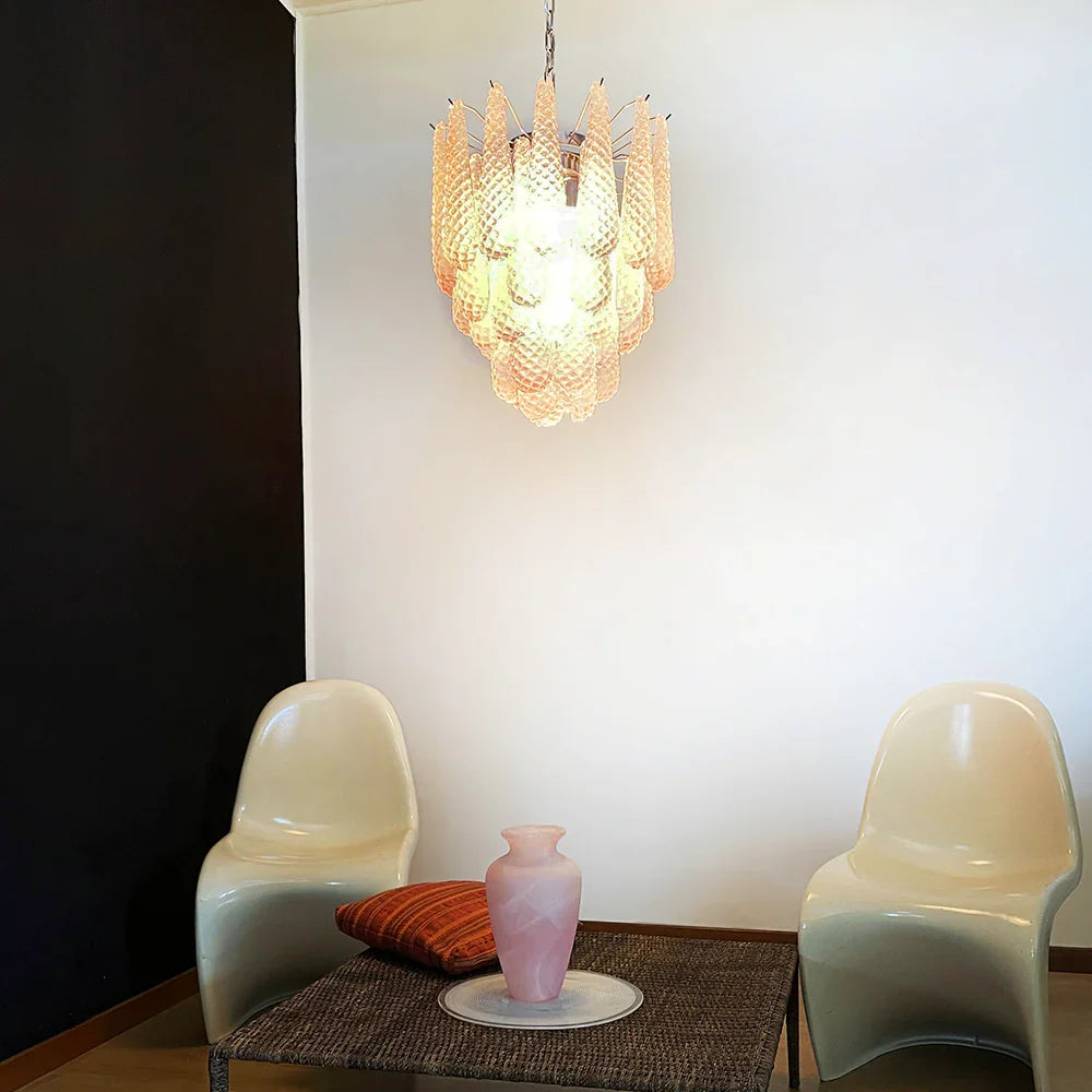 Vintage Murano Pink Glass Petals Chandelier