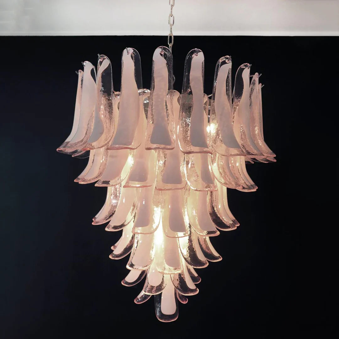 Vintage Murano Pink Glass Petals Chandelier