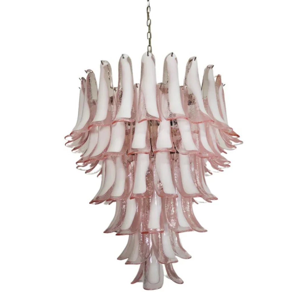 Vintage Murano Pink Glass Petals Chandelier