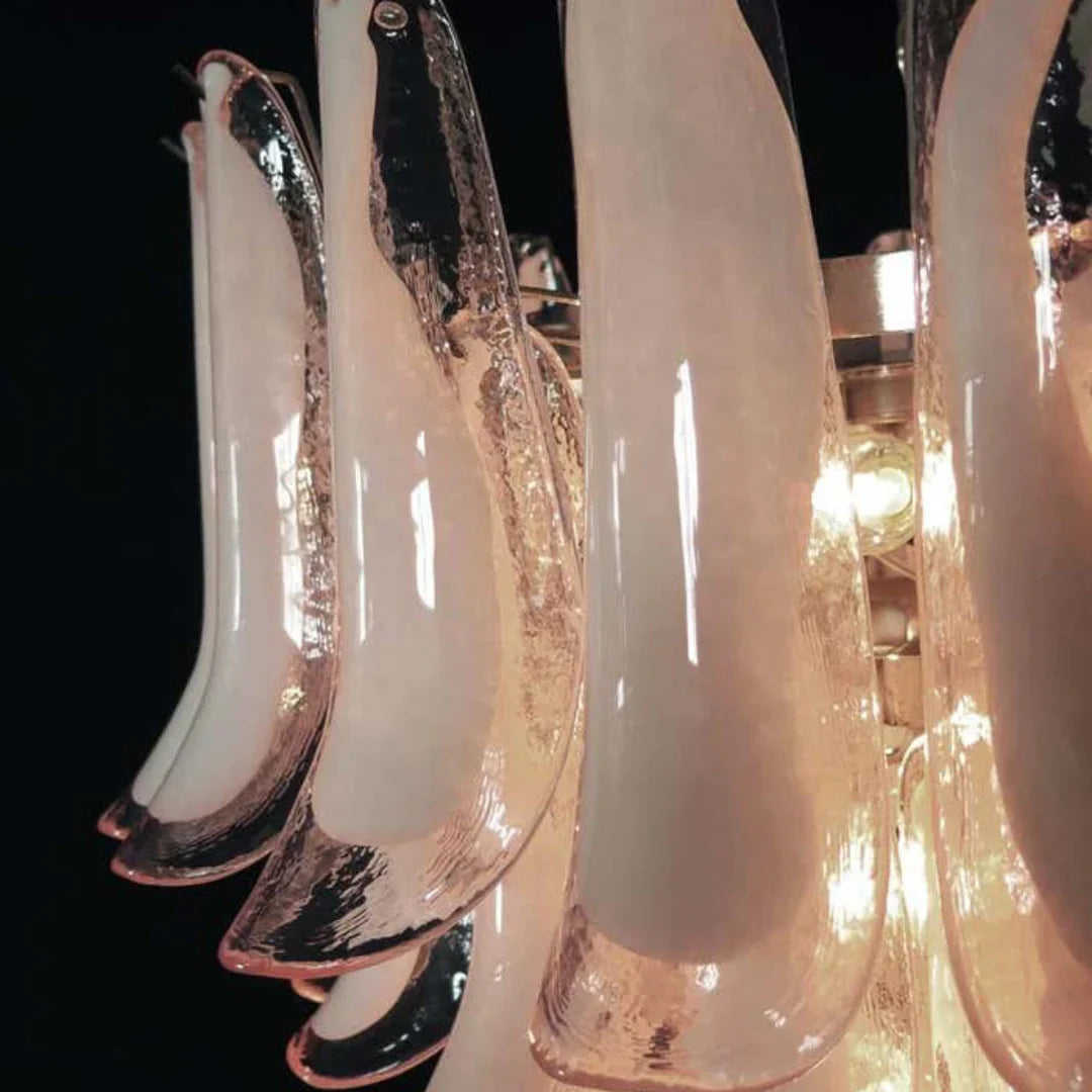 Vintage Murano Pink Glass Petals Chandelier