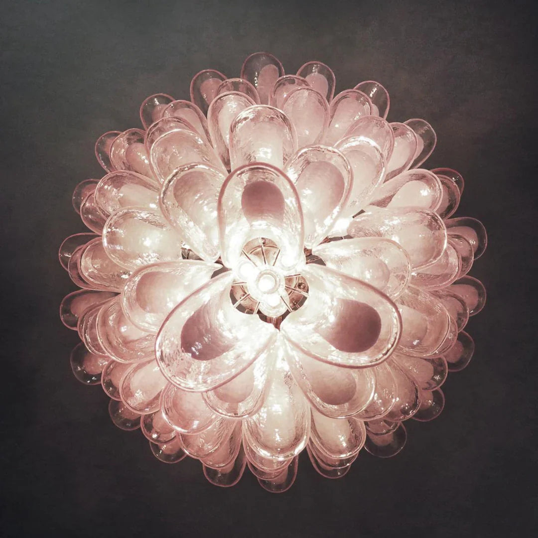 Vintage Murano Pink Glass Petals Chandelier