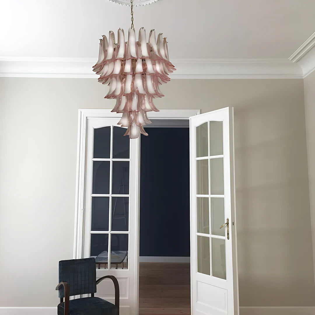 Vintage Murano Pink Glass Petals Chandelier