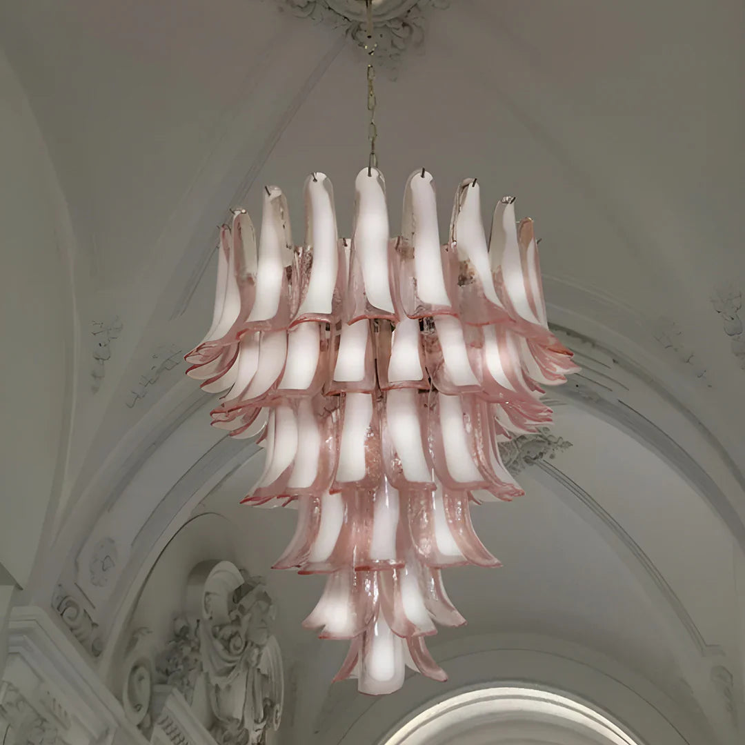 Vintage Murano Pink Glass Petals Chandelier