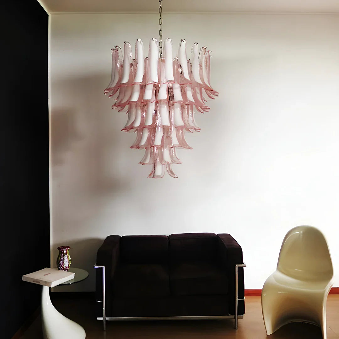 Vintage Murano Pink Glass Petals Chandelier