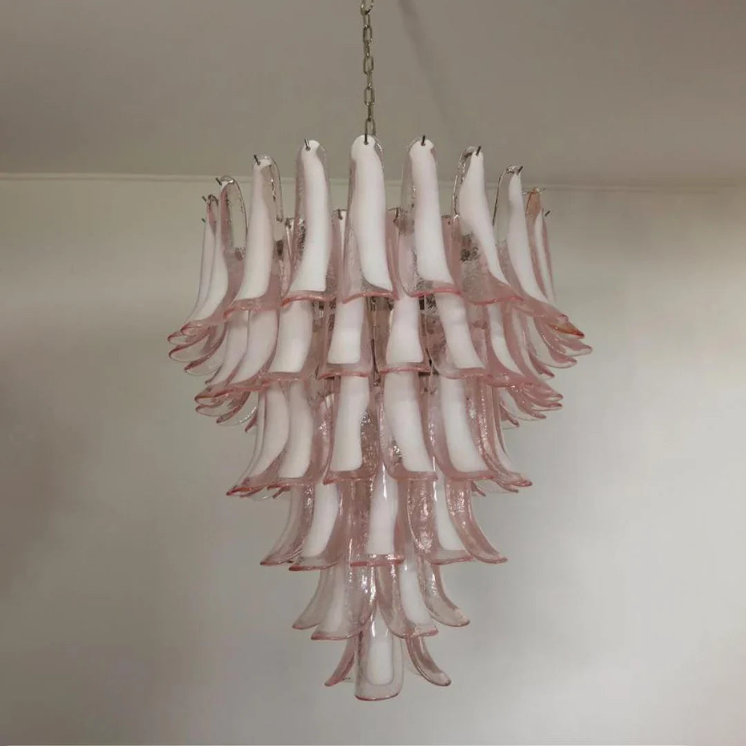 Vintage Murano Pink Glass Petals Chandelier