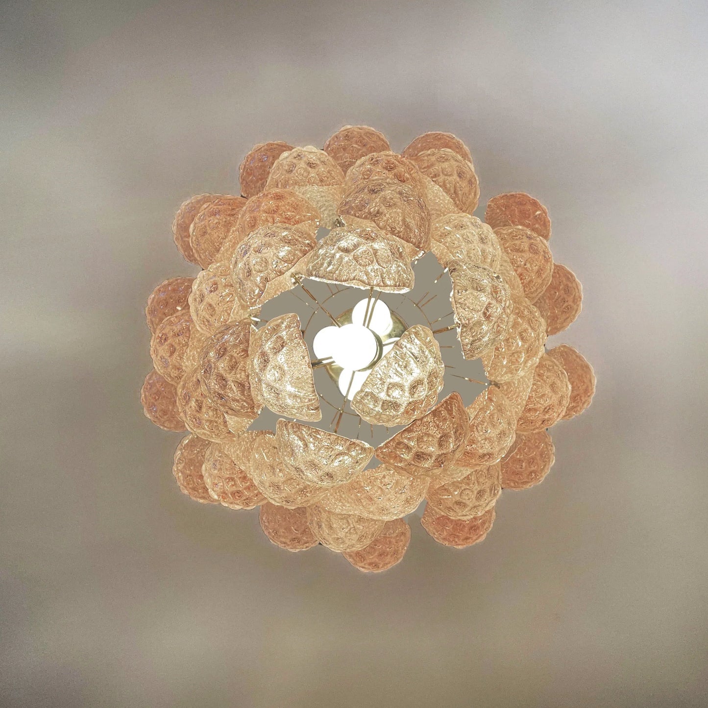 Vintage Murano Pink Glass Petals Chandelier